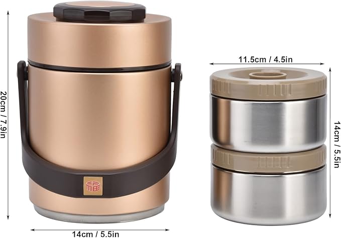 Straight Empty Food Holder Stainless Steel Lunch Box Bento Box Snack Containers Insulation Lunch Box High Capacity 1.5l Stainless Steel Portable Heat Preservation Vacuum Bento Box For Adults(Gold)