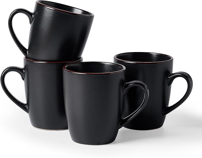 famiware Venus Coffee Mugs for 4, 13 oz Mug Set, Dringking Cup with Handle for Coffee, Tea, Cocoa, Milk, Matte Black