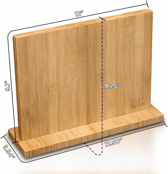 Magnetic Knife Block with 18 COREVA™ Magnetic Plates – Double Sided Bamboo Knife Holder, Engineered Full-Surface Magnetic System for All Knives & Scissors, Countertop Storage Organizer