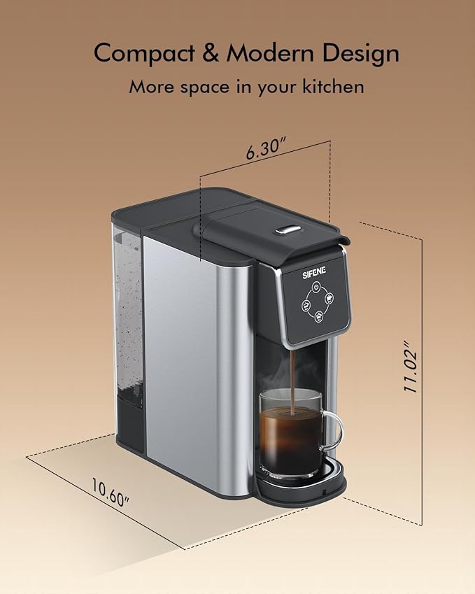 SIFENE Quick Brew Single Serve Coffee Maker, Versatile 3-in-1 Design for Coffee Pods, Ground Coffee, & Loose Tea, Adjustable 6-12oz Cup Sizes, Large 50oz Removable Water Tank, 1150W, Compact, Black