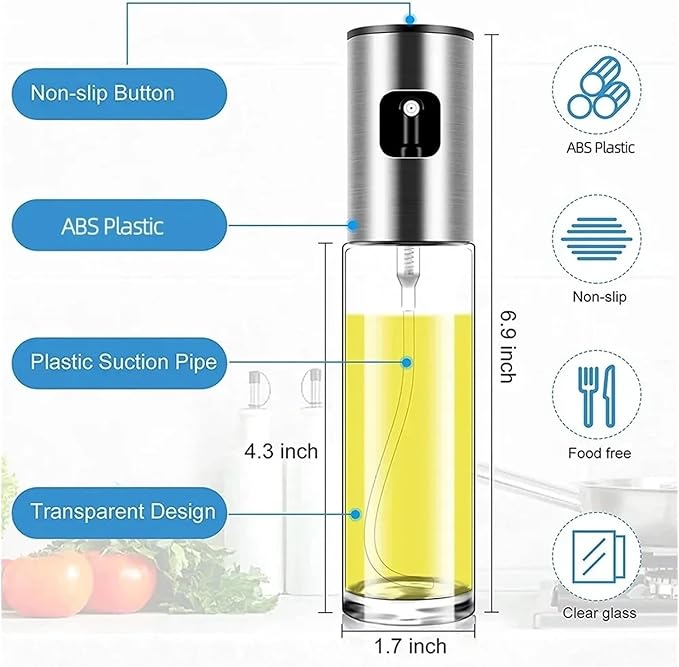Glass Oil Sprayer Cooking Spray Mister Fit For Salad BBQ Kitchen Baking Empty Vinegar Bottle(Silvery-6PCS)