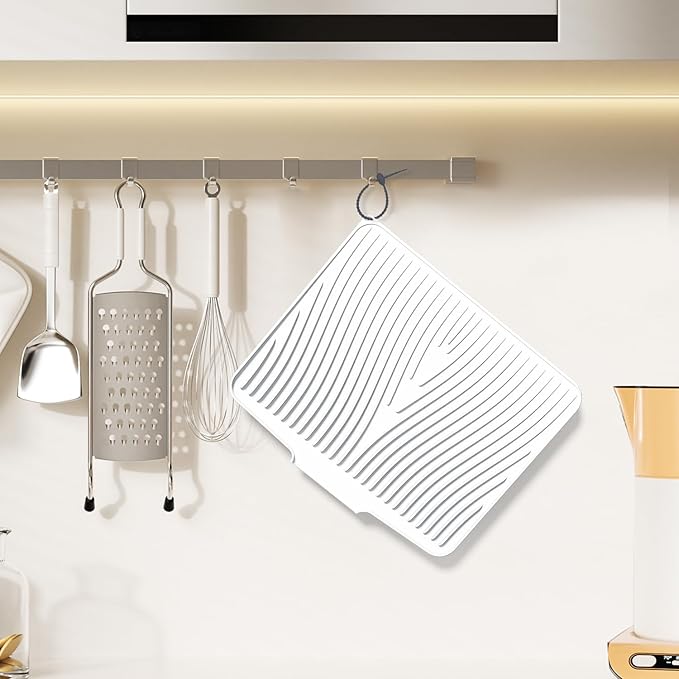 Silicone Dish Drying Mat for Kitchen Counter, Dish Drying Pad, Non-Slip Drain Pad with Built-in Drain, Heat Resistant Stone Drying Mat