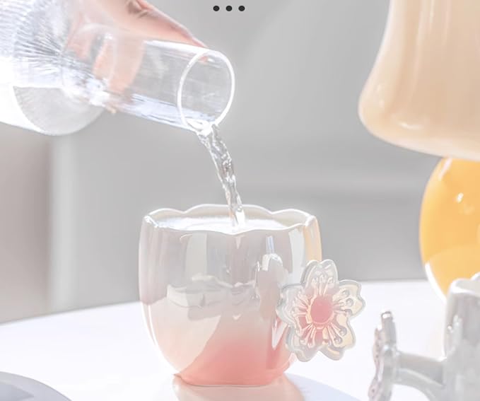 Pearl Ceramic Coffee Mug for Tea Latte Milk Cute Love Shape Cup for Home Office Women Gift 6.5 oz (cherry purple, 350 ml)