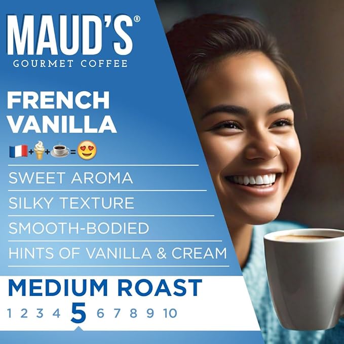 Maud's French Vanilla Coffee Pods, 100 ct, Medium Roast Coffee in Single Serve Pods – 100% Arabica Coffee, Compatible with Keurig K Cups Maker