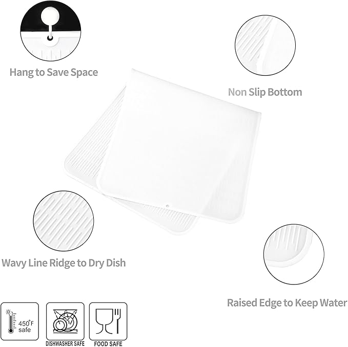 MicoYang Silicone Dish Drying Mat for Multiple Usage,Easy clean,Eco-friendly,Heat-resistant Silicone Mat for Kitchen Counter or Sink,Refrigerator or Drawer Liner White 5XL 36inches x 18inches