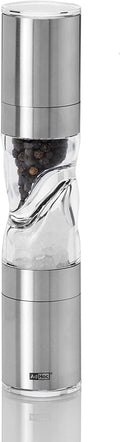 AdHoc Duomill Pure Salt and Pepper Combo Mill - Stainless Steel Salt & Pepper Mill - Handy Salt & Pepper Grinder - Stainless Steel
