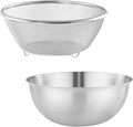 3.7 Qt Stainless Steel Colander & Mixing Bowl with Scale, Large Metal Food Strainer Bowl Fine Mesh for Kitchen Washing Fruit Vegetable Rice Pasta Baking Salad Cooking (Silver)