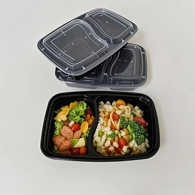 100pc 28 Oz 2-Grid Meal Prep Containers Disposable, Plastic to go food containers With Lid, Take Out food Containers Disposable, Reusable Food Storage Containers,Microwave Freezer Dishwasher Safe