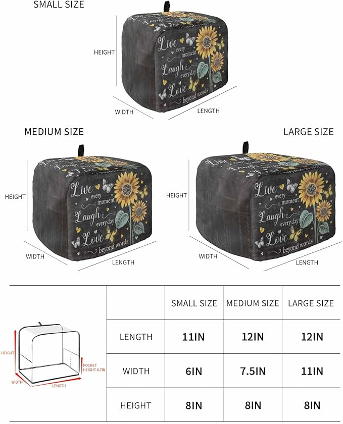 Retro Sunflower Toaster Cover 2 Slice, Spring Summer Farmhouse Dustproof Bakeware Oven Protector with Top Hook, Floral Butterfly Waterproof Small Kitchen Appliance Toasters Dust Cover, 12"x7.5"x8"