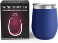 CHILLOUT LIFE 12 oz Stainless Steel Wine Tumbler with Lid - Double Wall Vacuum Insulated Wine Cup Glass Keeping Cold & Hot for Coffee, Champagne, Cocktails, Ice Cream - Powder Coated Navy Blue