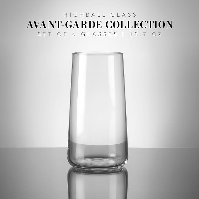 Krosno Tall Water Glasses, Set of 6, 18.3 oz, Avant-Garde Collection, Lightweight Crystal Glass, Perfect for Everyday, Dishwasher Safe, Made in Europe