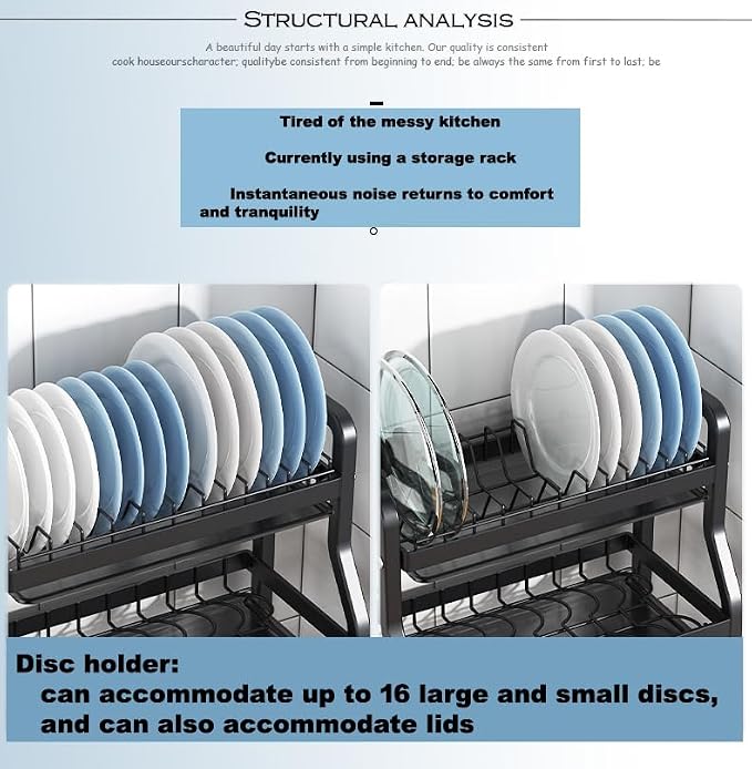 Generic LMingKun Over The Sink Dish Drying Rack,Dish Rack, Dish Dryer Rack,Dish Drain, Black Dish Drying Rack,Snap-On Design 2-3 Tier Small Dish Rack Stainless Steel, 22''X10.2''X16.1''