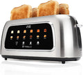 Tesslux 4 Slice Toaster with Touch Screen Control, 1.5" Wide Long Slots, 6 Browning Levels & 6 Bread Types, Digital Timer, Memory, Defrost, Reheat (Silver, 4 Slice)