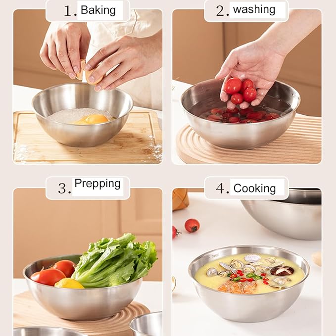 Stainless Steel Salad Bowls Set of 2 Mixing Bowl with Measurement Markings Snacks Bowls, Small 0.74 Quart Serving Bowls for Mixing, Cooking, Baking, Prepping and Home Kitchen Food Storage Bowls