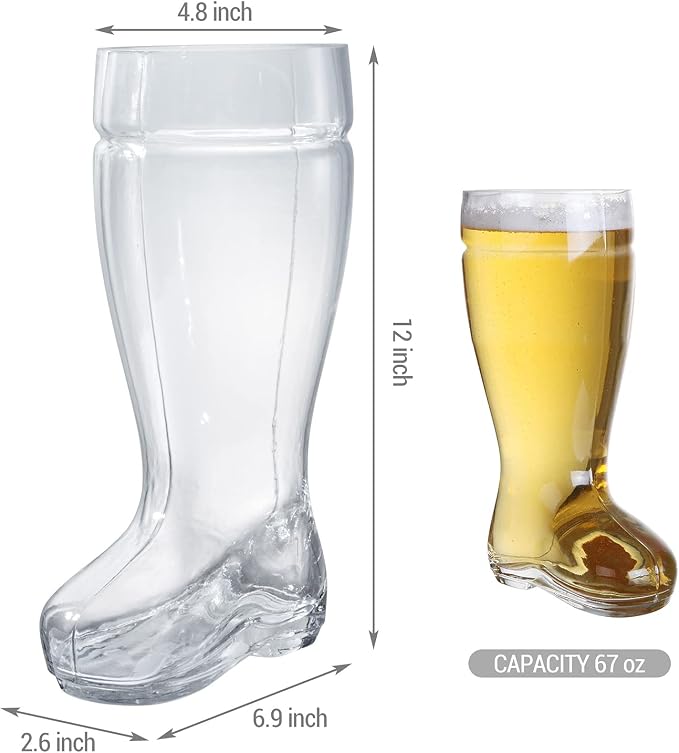 MyGift Das Boot Glasses Set of 2, Beer Glasses Giant 2 Liter, Oversized German Style Stein for Oktoberfest, Themed Parties, & Holiday Décor