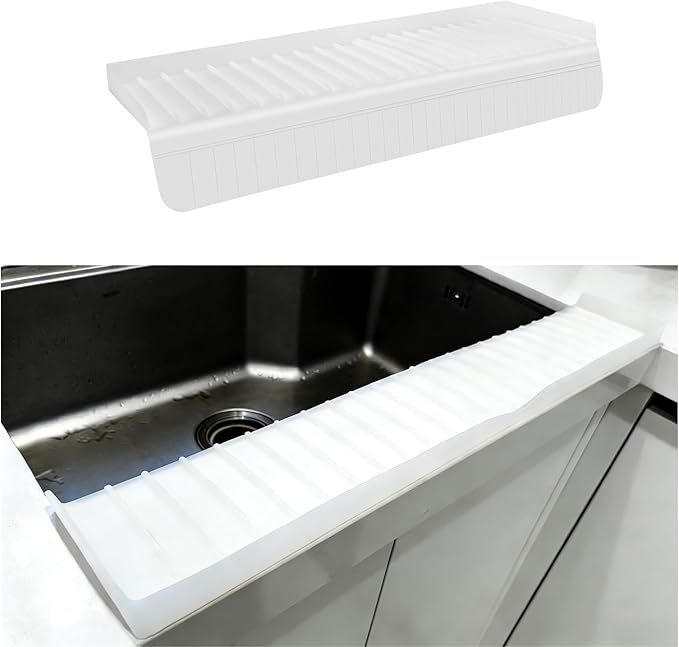 Sink Edge Protector with Suction Cup, 14" x 4", Silicone Sink Splash Guard for Kitchen & Bathroom, Protect Countertop from Scratches, Stains, for Stainless Steel Granite Quartz