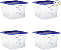 4 Pack 12 Qt Square Polycarbonate Food Storage Containers with Lids | Clear BPA-free PC with lids, side handles, measurement scale and stackable design; for food prep, storage and freezer use.
