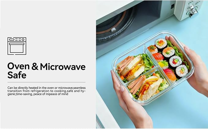 5Pack (23oz with Lunch Bag) Glass Food Storage Containers with Lids for Kitchen Meal Prep, Fridge Organization, Lunch Box