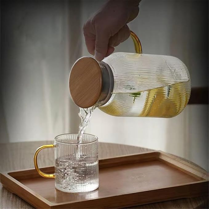 1500ml Glass Water Pitcher with Lid with Handle, Heat Resistant Teapot, Teapot for Hot and Cold Water, Juice Jug for Refrigerator Water Pitcher