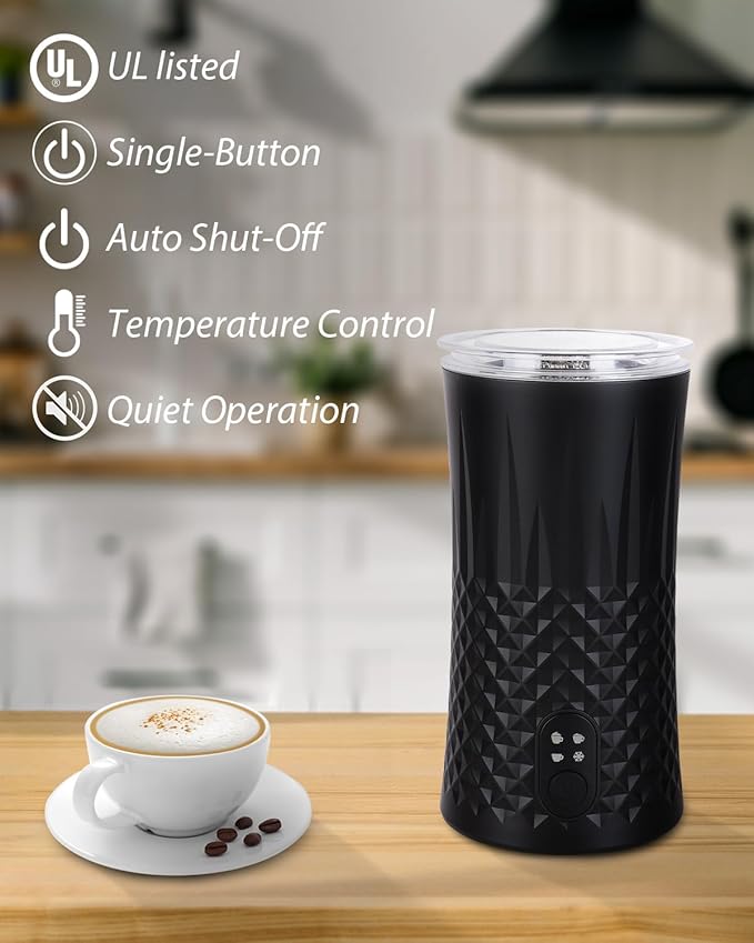 Milk Frother, Electric Milk Frother and Steamer, 4-in-1 Frother for Coffee, Auto Hot and Cold Foam Maker, Milk Warmer with Temperature Control, for Latte, Cappuccinos, Macchiato,Silent Operation,Black