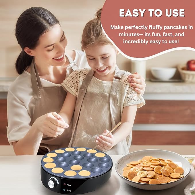 24PCS Mini Pancake Maker Machine, Nonstick Electric Dutch Pancakes Griddle, Adjustable Heat Multi-Use Poffertjes Pan, Simple & Easy Baker for Home and Restaurants, Perfect for Breakfast & Desserts