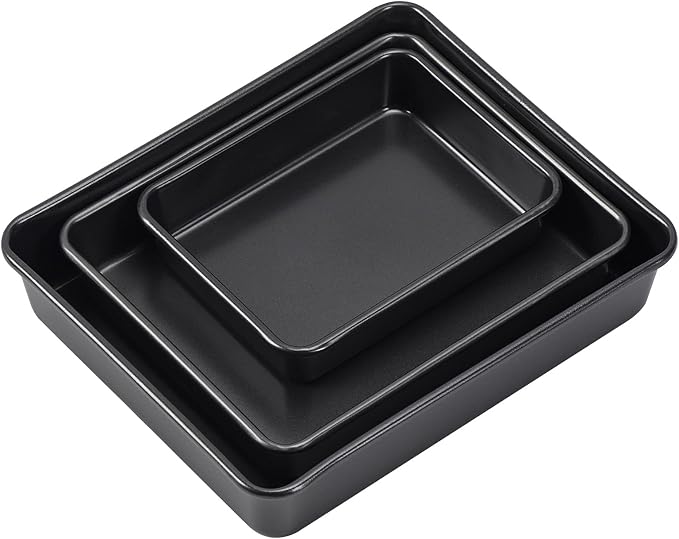 Nonstick Roasting Pan, Deep Baking Pan Set, Large Cake Pan Sets for Oven, 3-Piece Brownie Pan （Black）