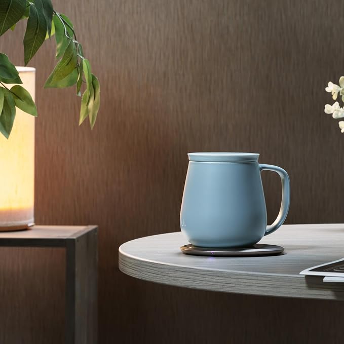 OHOM Ui+ Self-Heating Mug Set – Moonmist Blue | 18 fl oz / 532 mL Ceramic Coffee & Tea Mug with Heating Pad