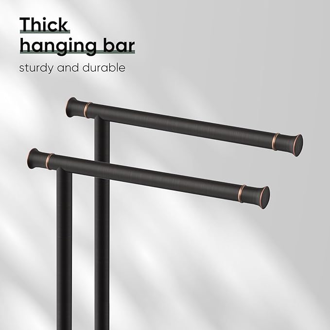 Hoimpro 13" Oil Rubbed Bronze Stand Hand Towel Holder Bathroom Kitchen Countertop Towel Rack Towel Bar Ring Free Standing Counter T Bath Accessories Freestanding Vanity Sink Hardware Stainless Steel