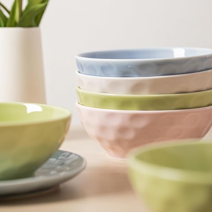 HOMBENE Plates and Bowls Sets, Dinnerware Set 12 Piece Service Porcelain Dinnerware for 4, for Dessert Salad and Pasta, Mint Glow Green Dishes