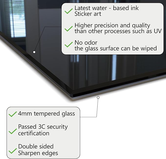 LMSDYSHU Tempered Glass Backsplash for Kitchen, Black line stripes, Frameless, Stove Backsplash Protector for Wall,Easy to Clean, Home Decor (30"x30")