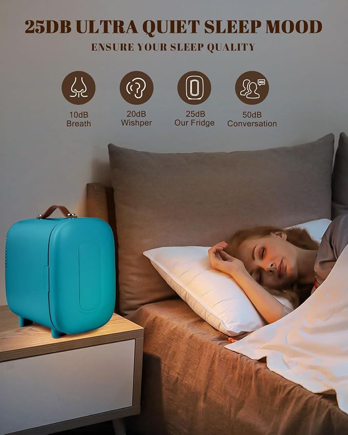 FANSEXPERT Mini Fridge for Bedroom, 4 Liter/6 Cans Skincare Small Refrigerator, AC/DC Portable Mini Cooler & Warmer, Small Fridge for Camping, Dorm, Office, Car (Blue)