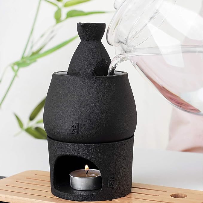 Ceramic Sake Set Cups with Warmer + Sake Saki Drink Storage Box, Porcelain Pottery Hot Cold Saki Drink, 9pcs include 1 Stove 1 Warming Bowl 1 Sake Bottle 6 Cup