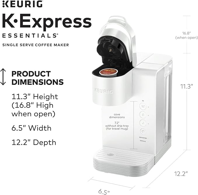 Keurig K Express Essentials Single Serve K Cup Coffee Maker (White) | 36-Oz Removable Reservoir, 3 Brew Sizes, Removable Drip Tray Fits Travel Mugs, K-Cup Pod Compatible