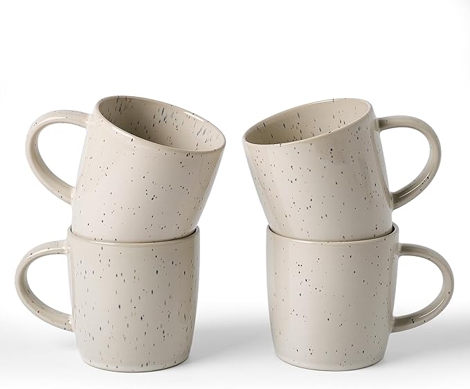 famiware Coffee Mugs Set of 4, Meteor 13 oz Ceramic Mug Cup Set with Handle for Coffee, Tea, Cappuccino, Latte, Milk, Creamy White