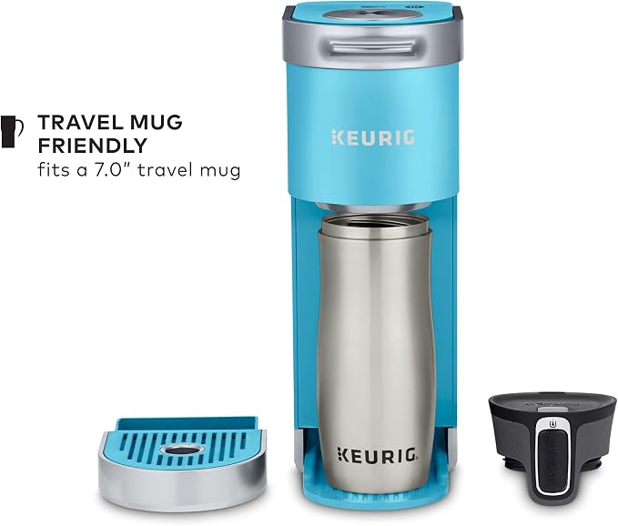 Keurig K-Mini Plus Single Serve K-Cup Pod Coffee Maker, with 6 to 12oz Brew Size, Stores up to 9 K-Cup Pods, Travel Mug Friendly, Cool Aqua