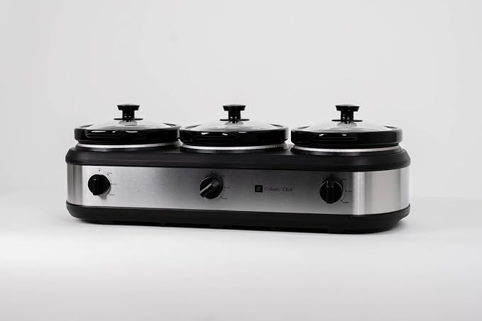 CULINARY CHEF, Triple Slow Cooker, Buffet Server 2.5qt x 3 Pot, Food Warmer – Stainless