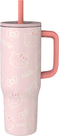 Zak Designs Sanrio Sutton Travel Tumbler for On the Go, 30oz Stainless Steel with Vacuum Insulation, Silicone Straw, and Carry Handle for Cold Drinks (Hello Kitty)