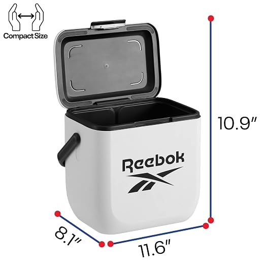 Reebok 8L Hard Cooler, Officially Licensed Portable Cooler Ice Chest with Handle, Holds 12 Cans, 12-Hour Ice Retention,White