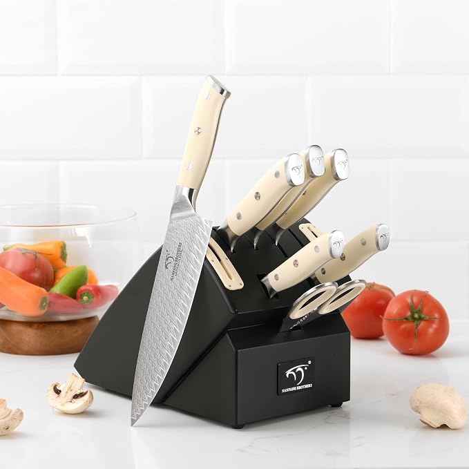 NANFANG BROTHERS Knife Sets 10 Pieces for Kitchen with Block, Damascus Kitchen Knife Set with Block, ABS Ergonomic Handle for Chef Knife Set and Kitchen Shear