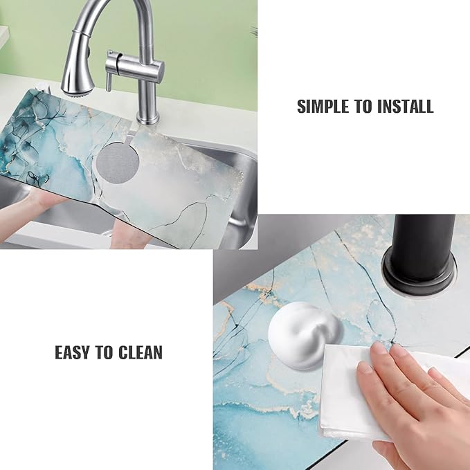 Sink Faucet Absorbing Mat, 2 Pack Drying Mat Around Faucet Sink Splash Guard Behind Faucet Sinkmat For Kitchen Bathroom Island Rv 24 * 5.5 Inch (60 * 14 cm)