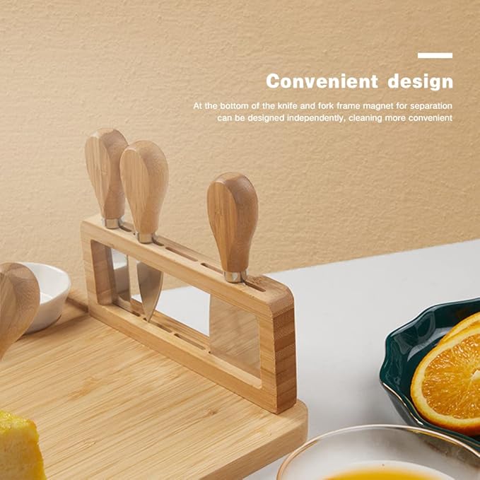 Bamboo Cheese Board and Knife Set,Cheese Platter - House Warming Gifts New Home, Anniversary & Wedding Gifts for Couple, Housewarming Gift New House (Style1)/661, 21213