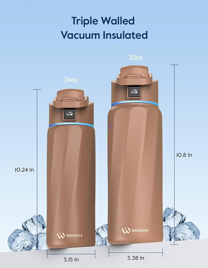 BOOST Smart Water Bottle that Reminds You to Drink, 24oz BPA-Free Stainless Steel Vacuum Insulated, Wide Mouth Water Tracker Bottle with APP for School, Gym, Office, Ideal for Father's Day
