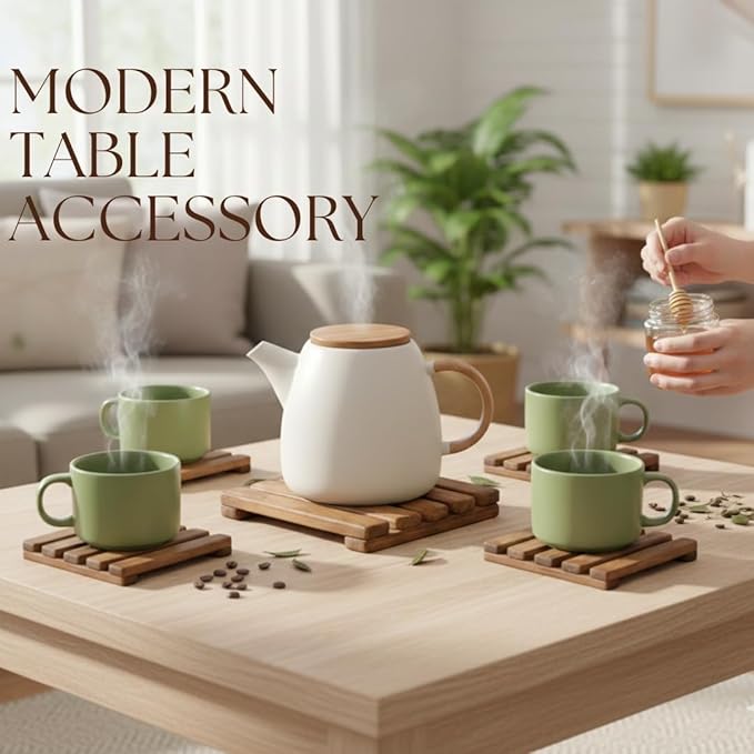 LO-MAS Premium Handmade Wooden Trivet Set (1-15x15, 4-5x5) – Heat Resistant Hot Pad for Kitchen, Table and Counter Protector, Wooden Coaster for Hot Pots, Pans, Bowls, Tea, Coffee,