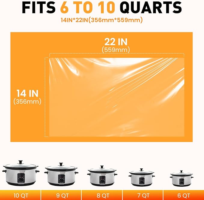 100 Pack Slow Cooker Liners, Large Size 14"x 22" Cooking Bags Disposable Pot Liners, Plastic Slow Cooker Bags Fits 6-10 Quarts, BPA Free, Suitable for Oval & Round Pot