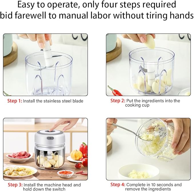 HQZG Small Household Wireless Electric Garlic Crusher 100ML/250ML capacity Mash Portable Detachable blade Automatic Garlic Puller Kitchen God