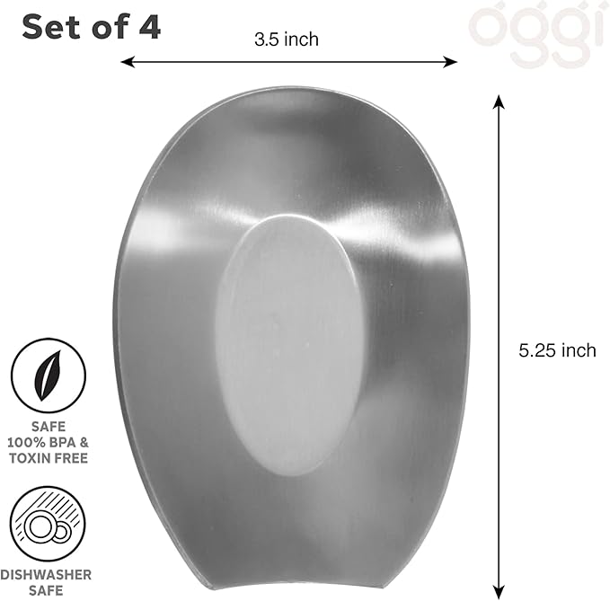 OGGI Spooner Stainless Steel Spoon Rest - Set of 4 - Holds Kitchen Utensils for Mess Free Cooking, Great Spoon Rest for Counter, Stove Top, or Coffee Station; Kitchen Accessories, Utensil Rest