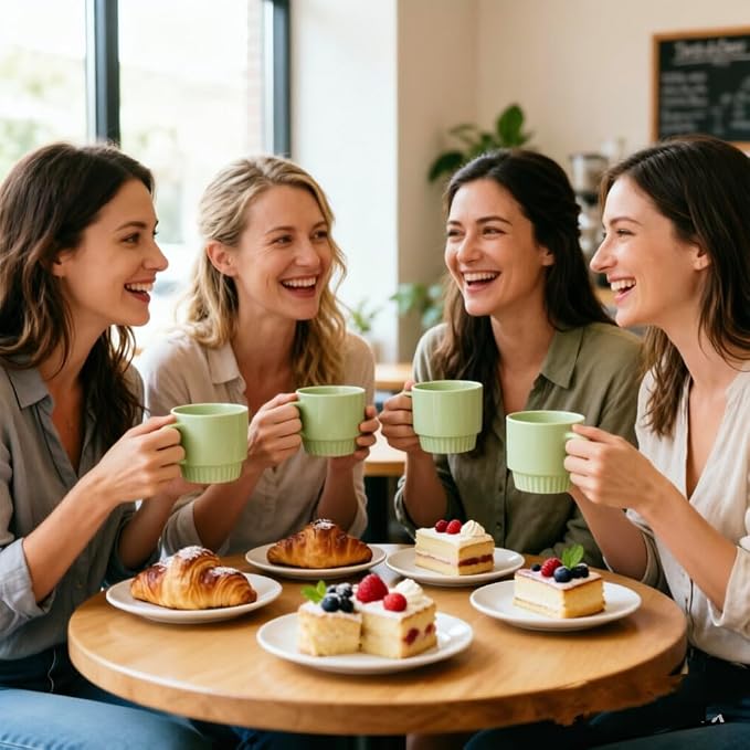 12OZ Stackable Coffee Mugs Set, Ceramic Coffee Cups with morandi color for Au Lait, Cappuccino,Latte,Cafe,Mocha,Tea, Suit Party Housewarming Wedding, Set of 4, Dishwasher&Microwave Safe（Green）