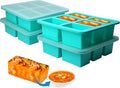 1 Cup Silicone Freezer Trays with Lid, 4 Pcs Ice Cube Freezer Molds, Silicone Ice Cube Tray, Easy Meal Prep, Silicone Mold for Soup and Food Storage(Aqua 4 Pack)