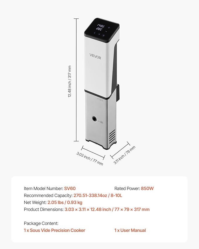 VEVOR Sous Vide Precision Cooker, 850W Sous-Vide Cooking Machine, Immersion Circulator with LED Digital Display, Secure Clamp Design, Fast-Heating, Accurate Temperature & Timer Control, Sous-Vide