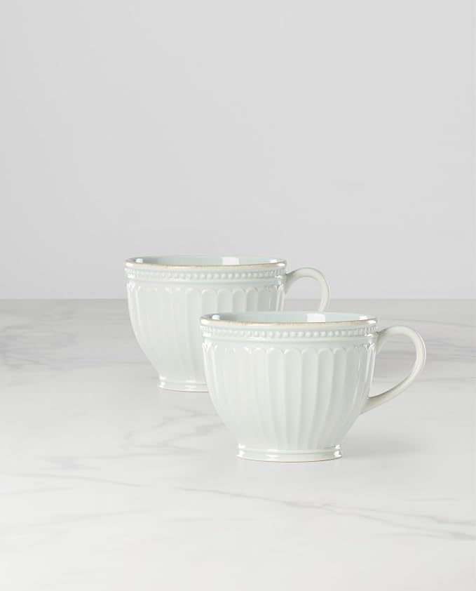 Lenox French Perle Groove Dinnerware, Stoneware, Latte Mugs Set of 2